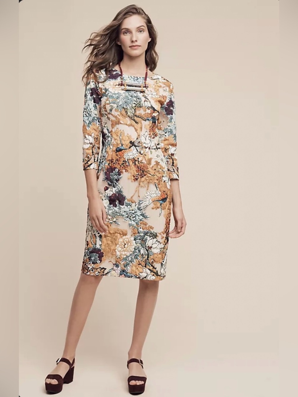 Anthropologie HEMANT AND NANDITA Size Large Forest Floral Print Sheath Dress